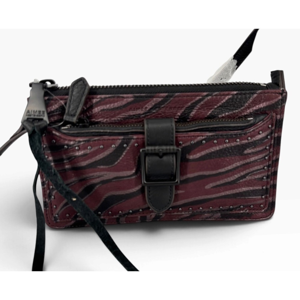 Aimee Kestenberg Crossbody Bag Womens Small Merlot Zebra New Leather Studded